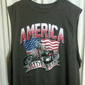 America Ride Free Graphic Sleeveless T-Shirt Men's Size XL Gray Fades Glory